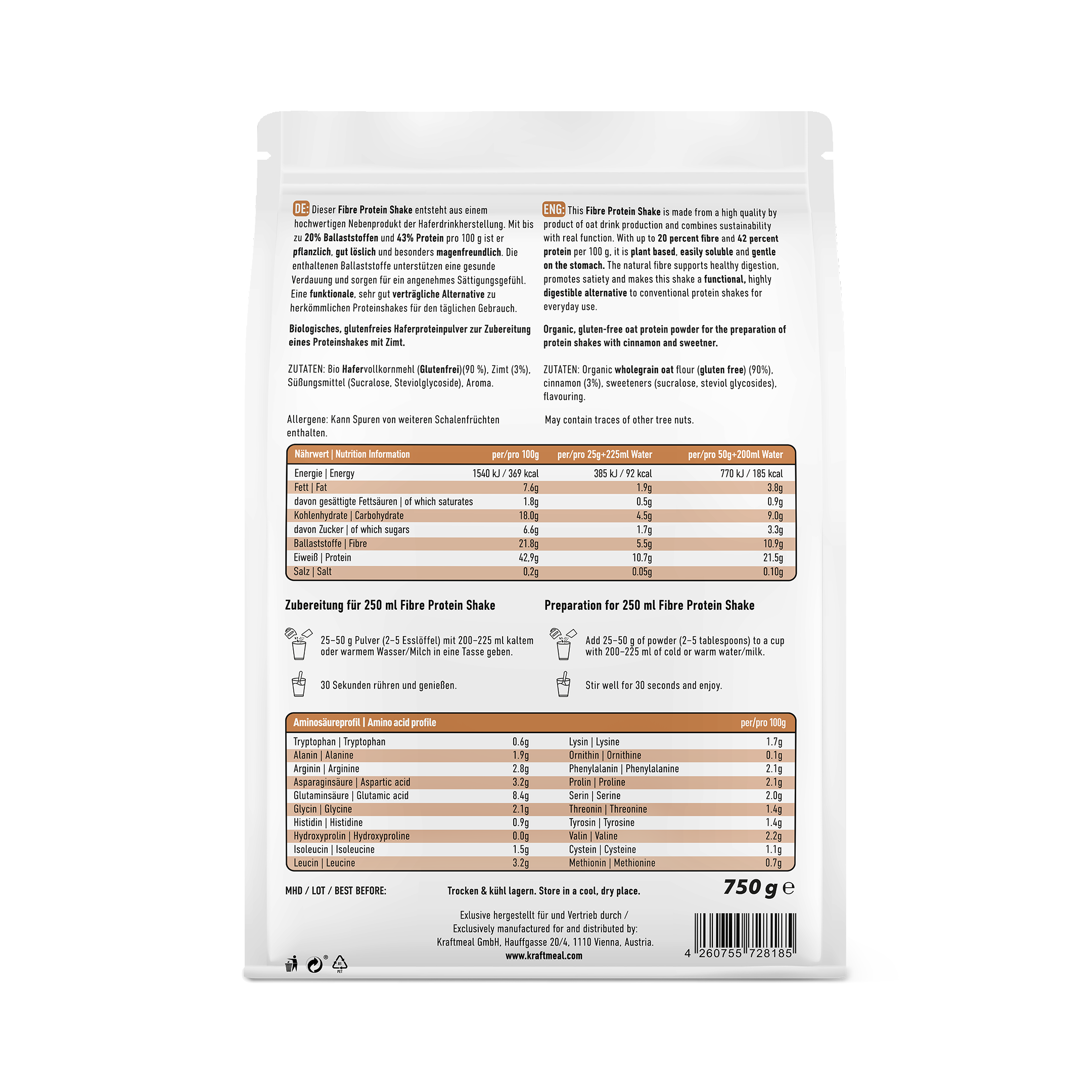 Kraftmeal | Fiber Protein Shake | Cinnamon | 750g